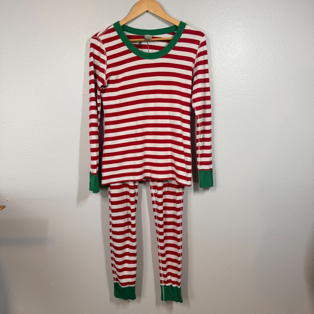 Hanna Andersson Womens M Red White Striped Organic‎ Cotton Christmas Pajamas Set